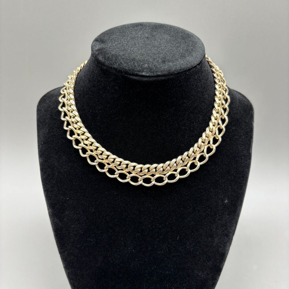 Chunky Chain Necklace 1980s Retro Gold Tone Curb Link Vintage Statement Choker